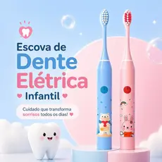 Escova Elétrica Infantil USB + 4 Cabeças Remove Placa Cerdas Macias Recarregável IPX7 Sônica Bucal