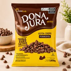 Gotas de Chocolate Ao Leite Forneável Dona Jura 1,005kg Sem Lactose para Cookies Muffins Bolos e Confeitaria
