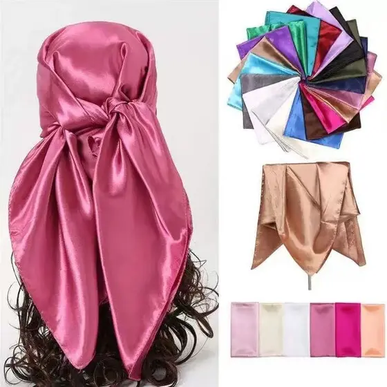 Lenços Lisa Cetim Seda Elegante Primavera Grande 90x90 Lenços da Moda cachecol Cetim Cabeça Pescoço