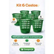Kit 6 Cestos Telados 12L | Organizador Multiuso Resistente | Casa, Escritório e Banheiro
