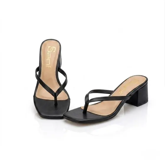 Sandália Sanf Feminina Tamanco médio Baixo Salto 4Cm Bloco Casual Salto Tamanco Salto Grosso