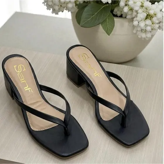 Tamanco Sandália Sanf Feminina Salto 4Cm Bloco Casual Salto médio Baixo Tamanco Salto Grosso