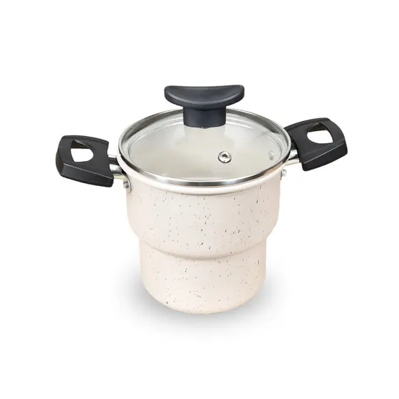 Cuscuzeiro Antiaderente Tampa de Vidro Teflon 14cm Cor Granito