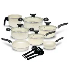Conjunto Jogo de Panelas Teflon Atenas 10 Pçs Antiaderente Tampa de Vidro - Panelas, Frigideiras, Caçarola e leiteira.