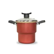 Cuscuzeiro Antiaderente Tampa de Vidro Teflon 14cm Cor Cereja