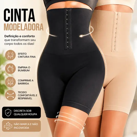 Cinta 2 em 1 Shorts Modeladora Feminina Alta Compressão Cintura Fina Pós Parto Redutora Sem Costura