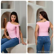 BLUSA FEMININA SUPLEX ASSIMETRICA Con Detalle De  Amarração no Hombro. Duplo Tecido