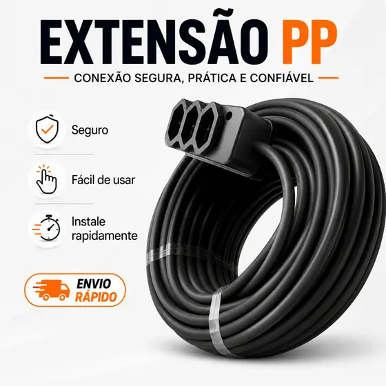 Extensão Reforçada 10A/20A Cabo PP 2x2.5mm² – Resistência Profissional – 2m a 10m