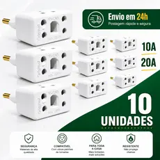 Adaptador Tomada Benjamin 10A/20A | Pino Maciço Bob Resistente | Alta Durabilidade