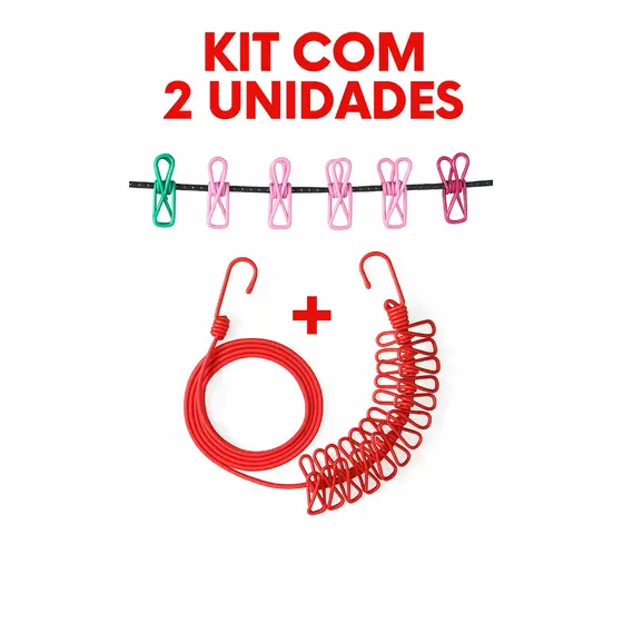 Varal Corda Extensível Portátil com 12 Pregadores de Metal | Varal Retrátil para Casa e Apartamentos Pequenos