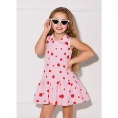 Vestido Infantil Menina Rosa Poás Vermelhos – Tam 04, 08 e 10 anos