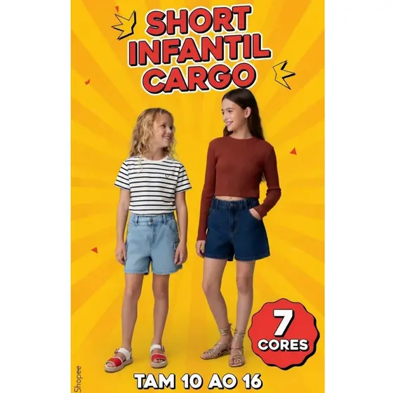 Short Infantil Menina Cargo Jeans Brim Sarja Blogueirinha Verão ULTIMAS PEÇAS - 7 Cores Tam 10 ao 16