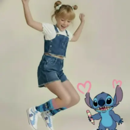 Conjunto Infantil Menina Stich Stiche Jeans - 02 Peças Moda Blogueirinha - Tam 4 ao 14 anos