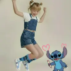 Conjunto Infantil Menina Stich Stiche Jeans - 02 Peças Moda Blogueirinha - Tam 4 ao 14 anos