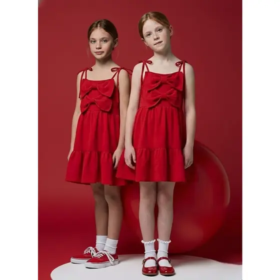 Vestido Infantil Menina Vermelho Feminino Festa 2026 Laços