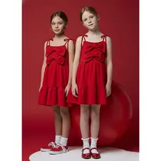 Vestido Infantil Menina Vermelho Feminino Festa 2026 Laços
