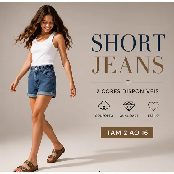 Short Jeans Infantil Menina Blogueirinha Cintura Elástico Confortável Jeans Premium 2 Cores Verão Tam 2 ao 16 anos