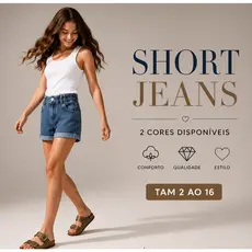 Short Jeans Infantil Menina Blogueirinha Cintura Elástico Confortável Jeans Premium 2 Cores Verão Tam 2 ao 16 anos
