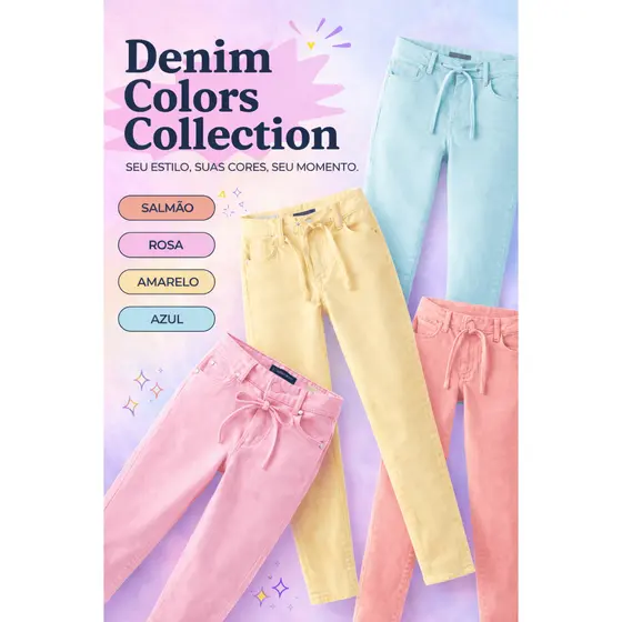 Calça Infantil Feminina Brim Premium Menina 6 a 16 Anos Cintura Ajustável Moda Casual 4 Cores