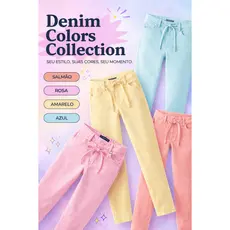 Calça Infantil Feminina Brim Premium Menina 6 a 16 Anos Cintura Ajustável Moda Casual 4 Cores