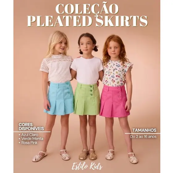Saia Jeans Infantil Menina Color Verão Blogueirinha Luxo Premium Tam 4 ao 16 anos