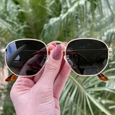 Óculos De Sol Hexagonal Masculino e Feminino Com Proteção UV400 Armação de Metal Inoxidável