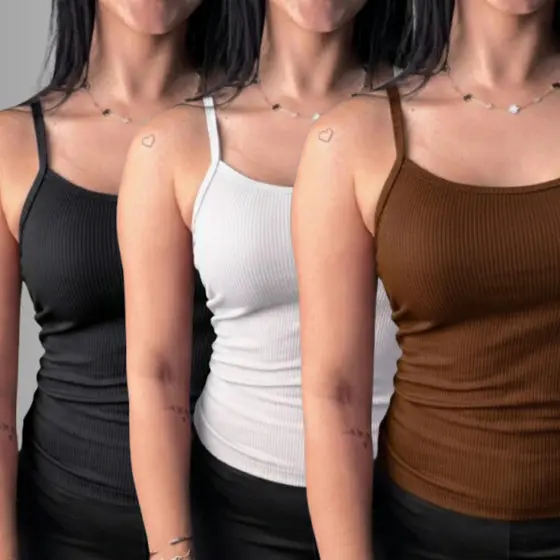 KIT 3 PEÇAS REGATA FEMININA ALCINHA CANELADA - MODA VERÃO
