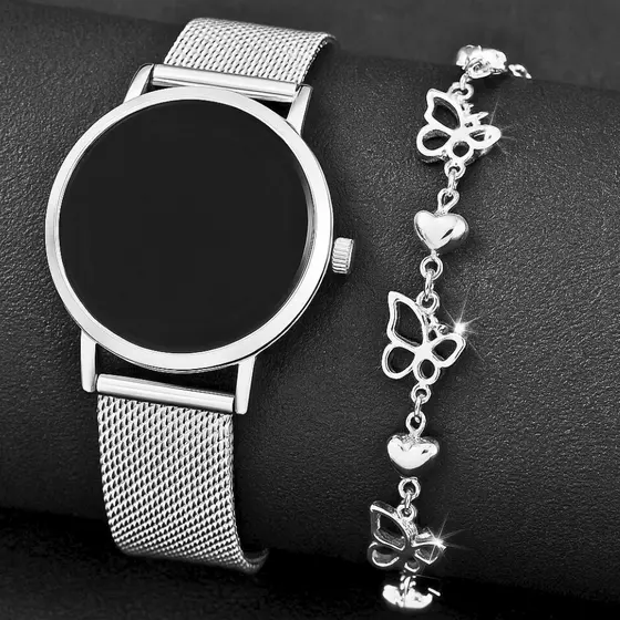 Relógio Feminino Analógico De Quartzo Elegante Redondo Com Pulseira Acessório Aço Inoxidável