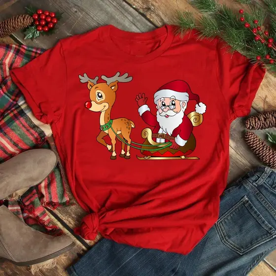 Camiseta Casual 100% Algodão Premium Passeio de Trenó Natal Familia Lançamento 2024 Envio Imediato