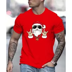 Camiseta Masculina PAPAI NOEL HIP HOP De Manga Curta, Natal Decote Redondo, Estampa De Letra, Casual, Verão