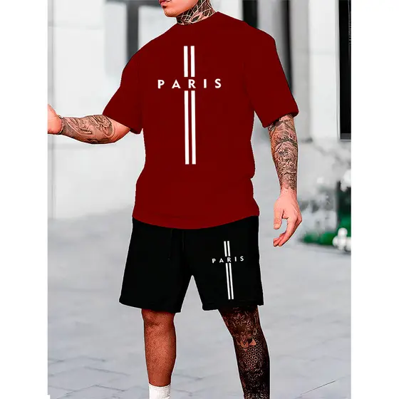 Conjunto Kit Camiseta E Bermuda Masculina Paris Duas Faixas Leve Conforto NATAL