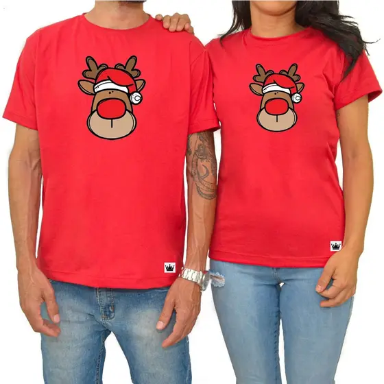 Kit 2 Camiseta Casal Dia Dos Namorados Estampa Casal Rena Natal Papai Noel