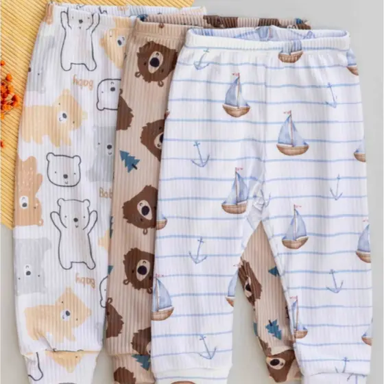 Kit 3 Calça Bebê Menino Canelada e Estampas Variadas