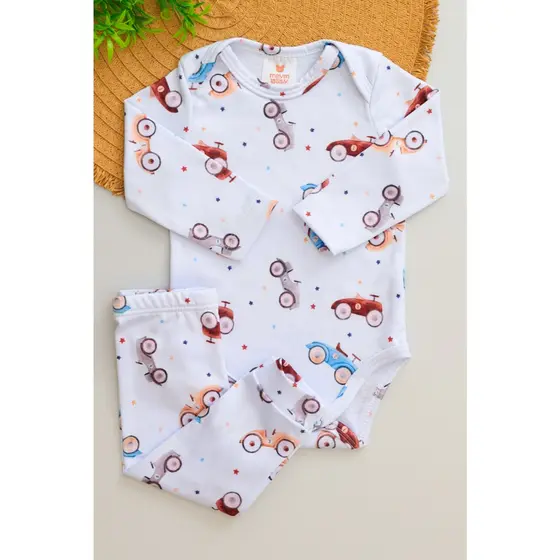 Conjunto Térmico Quentinho Bebê Pagão Menino Longo Inverno com Estampa de Carrinho