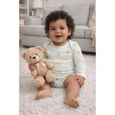 Body Bebê Longo Canelado Menina com Estampa de Estrelas