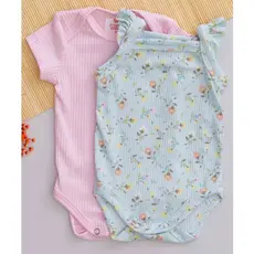 Kit 2 Bodys Bebê Verão Infantil Menina Rosa Liso com Estampa de Florzinha