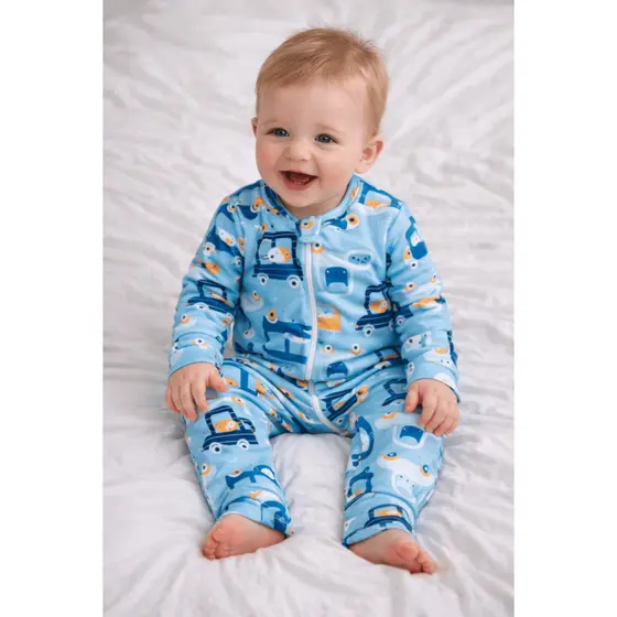 Macacão Bebê Térmico Quentinho Menino Inverno com Estampa de Carrinho