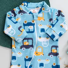 Macacão Bebê Térmico Infantil Quentinho Menino Inverno com Estampa de Carrinho Azul