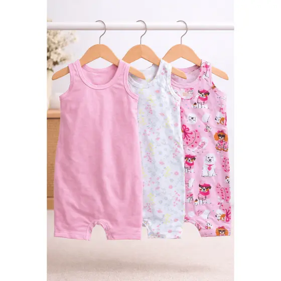 Kit 3 Macacões Regatas Verão Fresquinhos Menina com Estampas Variadas