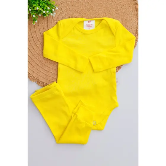 Conjunto Bebê Canelado Menina Menino Body e Calça Amarelo Bandeira