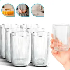 Jogo De Copos 6 Peças De Vidro Cameratta Canelado 420ml Suco Agua