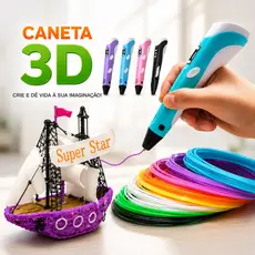 Caneta Impressora 3D Infantil e Adulto Tela LCD Recarregável Kit com Filamento PLA ABS Caneta Mágica
