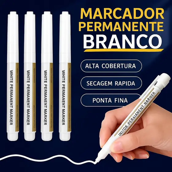 Canetas Brancas 1mm 🖊️ Marcador Permanente À Prova D’Água – Secagem Rápida e Alta Cobertura