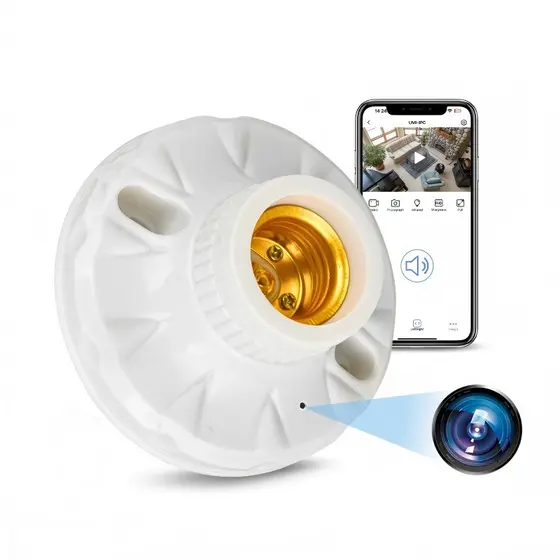 Mini Câmera WiFi Oculta para Lâmpada com Wi-Fi Real 1080P para Vigilância, Instalação em Teto e Base.