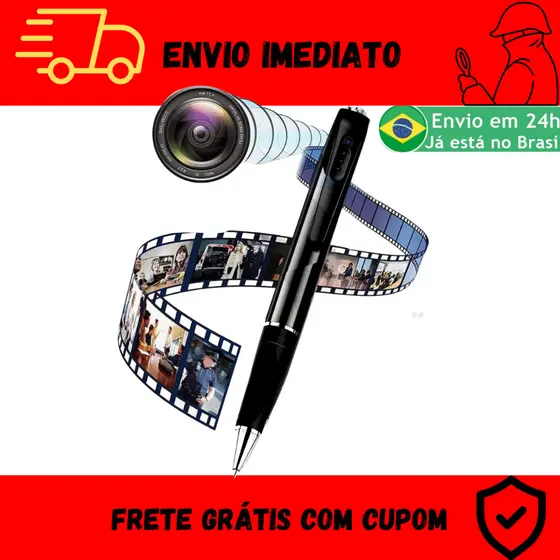 Caneta Câmera Disfarçada Escuta Gravador de voz e vídeo Filma HD Secreta escondida disfarçada