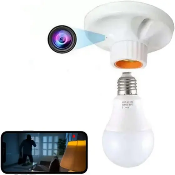2K Mini Espião Câmera Oculta, Suporte De Lâmpada Real, APPCâmera HD WiFi - Segurança interna e externa