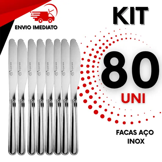 KIT 80 facas em aço inox para cozinha, restaurantes, churrasco, buffets