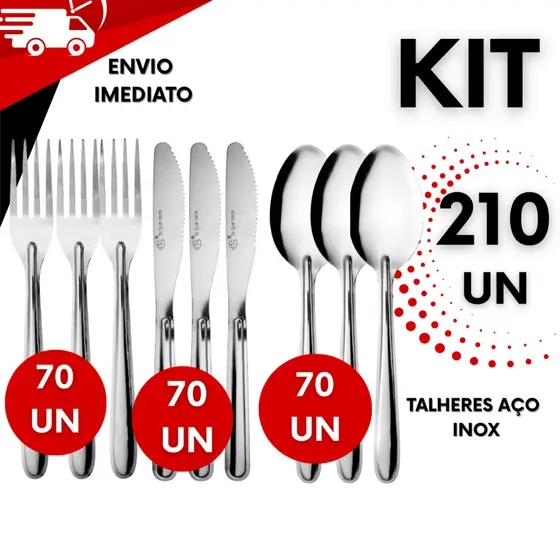 Kit 210 Talheres em Aço Inox – Colheres, Facas e Garfos para restaurantes, buffet, eventos, residencial,