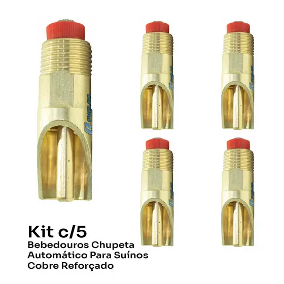 Kit c/5 Bebedouro Chupeta Automático Suíno Latão  Reforçado