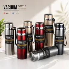 Garrafa 800ml ou 1000ml Inox Térmica Com Infusor Prata Dourada De Água Café Parede Dupla Com Alça CP-23/CP-24